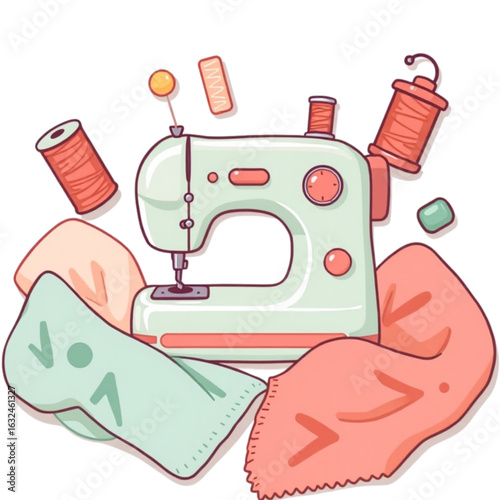Mini sewing machine with thread and fabric