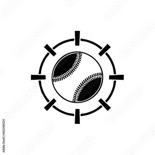 Baseball in target crosshairs graphic icon for sports and athletics logo