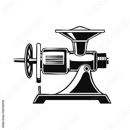 Vintage Meat Grinder Illustration Black and White Detailed Design Kitchen Tool