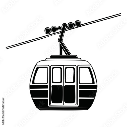 Modern Aerial Tramway Cabin Ascending on Cable Wire Transportation System