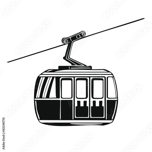 Monochrome depiction of a Cable Car Ascending Mountain, an Isolated Graphic on white for Adventurous Journeys
