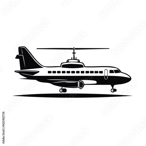 Hybrid Aircraft with Propeller and Jet Engines Styled in Black and White