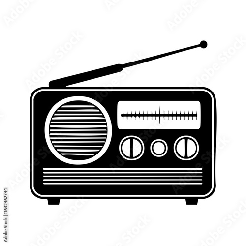 Vintage portable radio receiver silhouette for music and broadcast illustration
