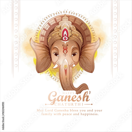 Creative illustration of Ganesh Chaturthi with Ganpati and abstract Indian design with colorful background.