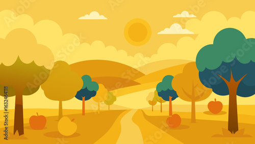 golden morning in open air fruit orchard 