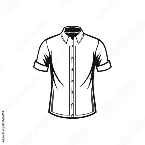 Illustration of a formal collared button down shirt with rolled up sleeves in black and white.