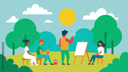 open air painting class sunlit park
