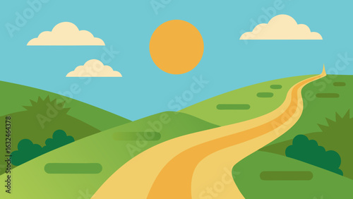 open hillside path sun flare