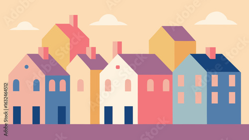 pastel houses late afternoon glow