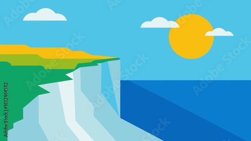 seaside cliff with sun shining on crashing waves 