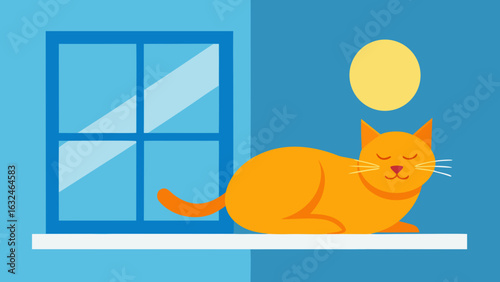 sleepy cat lounging on sun drenched windowsill 