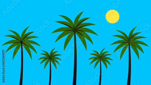 tall palm trees with bright blue sky and sunshine 