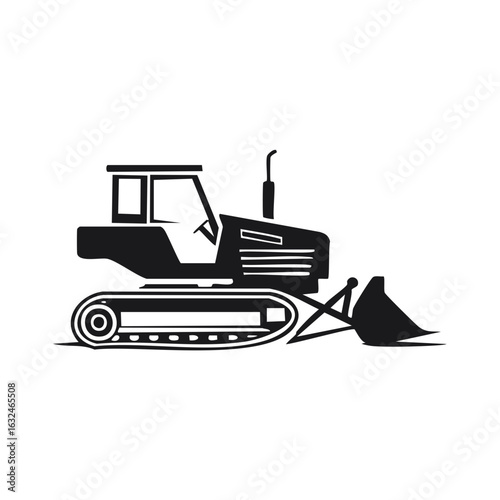 Silhouette of a Bulldozer Construction Vehicle Heavy Equipment for Land Moving and Earthmoving