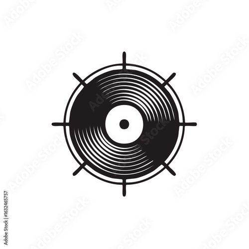 Vinyl record ship wheel creative logo concept vector illustration