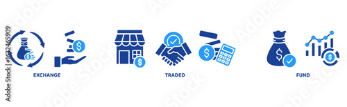 ETF icon set illustration concept with icon of exchange, traded, fund 