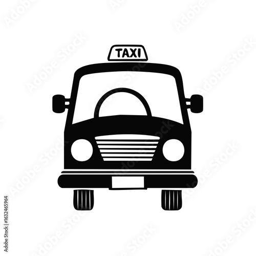 Front View Black Taxi Car Icon Simple Transportation Illustration