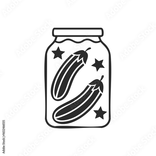 Jar of Pickled Cucumbers with Stars Line Art Illustration