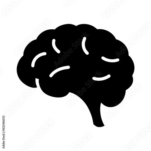 Stylized human brain icon in simple flat black and white design