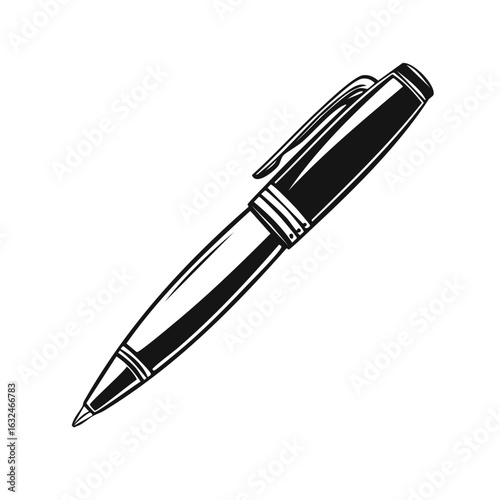 Elegant Ink Pen on White Background Showing Craftsmanship and Design in Black and White