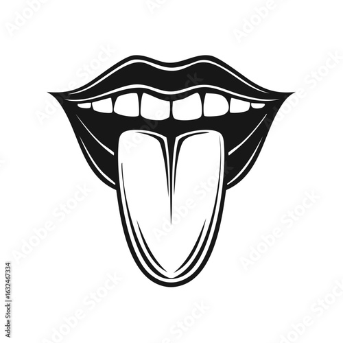 Black and White Graphic of Lips and Tongue Protruding for Expression or Graphic Design