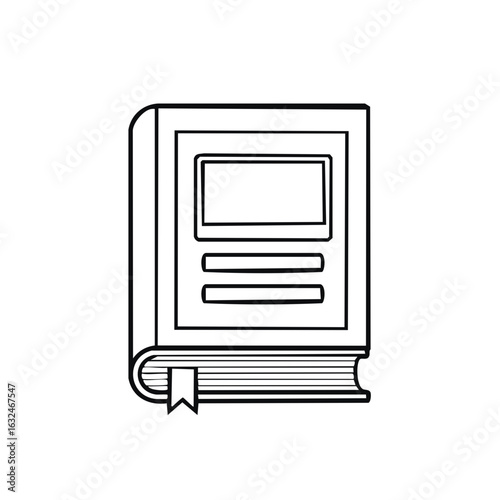 Simple outline illustration of a hardcover book with a bookmark