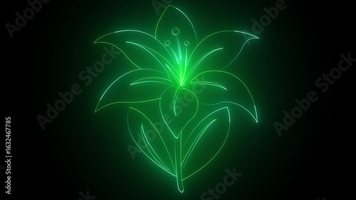 Neon Glowing Green Flower Animation – 4K Abstract Nature Footage
