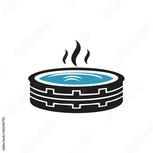 Stylized Hot Tub Icon with Steam Rising from Blue Water
