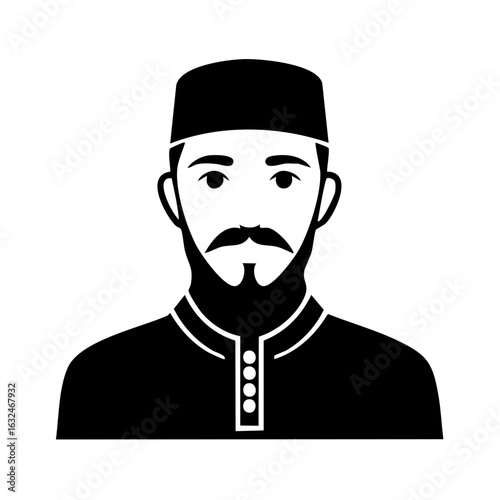 Man with Beard and Mustache Wearing a Cap and Traditional Outfit