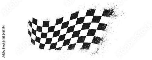 Distressed Checkered Flag Illustration with Wavy Grunge Effect