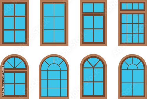 Collection of Various Window Designs Featuring Different Shapes and Styles for Architectural Projects and Home Improvement Ideas with Blue Glass