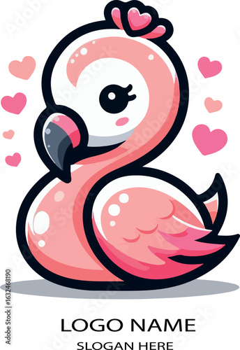 Cute Baby Flamingo African Safari Animal logo icon vector white background .