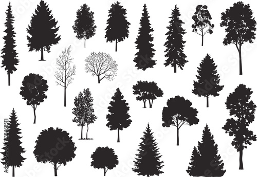 Wallpaper Mural Collection of diverse tree silhouettes including pine, fir, oak, maple, and bare trees for nature, landscaping, and design projects Torontodigital.ca