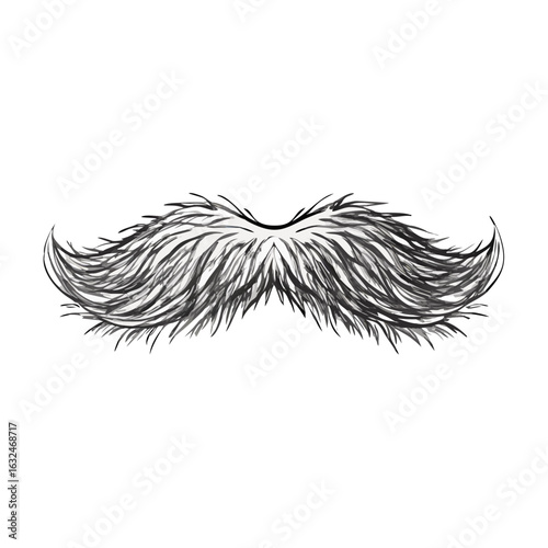 Minimalist black vector of a bushy mustache, symbolizing style, masculinity, and vintage fashion, isolated on a transparent background