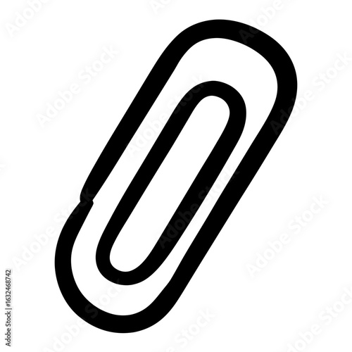Black and white illustration of a classic paperclip office supply item