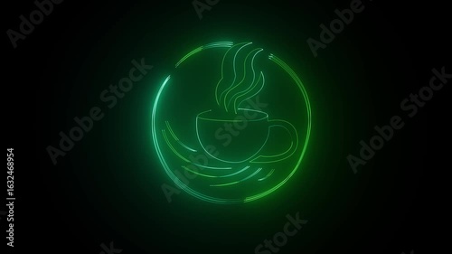 Rotating Green Globe in Neon Wireframe Style on Black Background in 4K