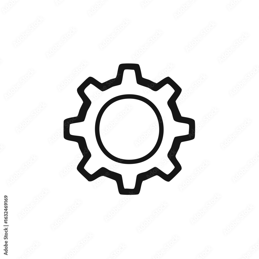 Black outline cogwheel icon symbol for industrial settings engineering and technological solutions Black outline cogwheel icon symbol for industrial settings engineering and technological solutions