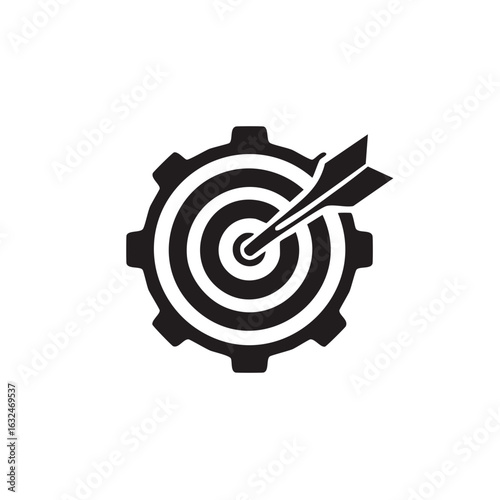 Gear and Target with Dart Icon Symbolizing Mechanical Precision and Goal Achievement