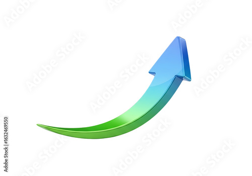 Blue green arrow curving upwards isolated on a transparent background curve