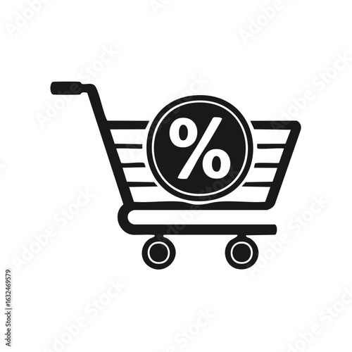 Shopping Cart with Percentage Sign, Sale or Discount Concept Vector Illustration
