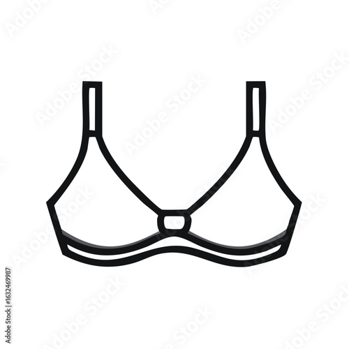Simple outline drawing of a black and white bra with straps