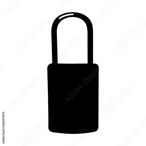 Simple black silhouette of a padlock with a distinct u shaped shackle