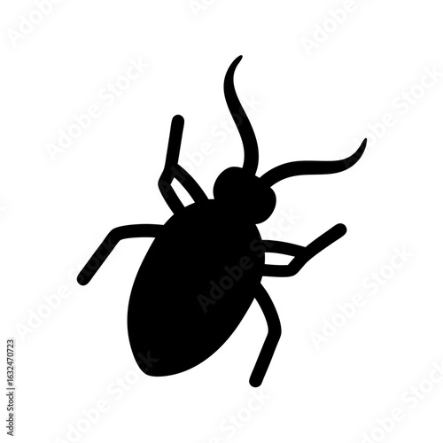 Stylized black silhouette of a cockroach on a white background
