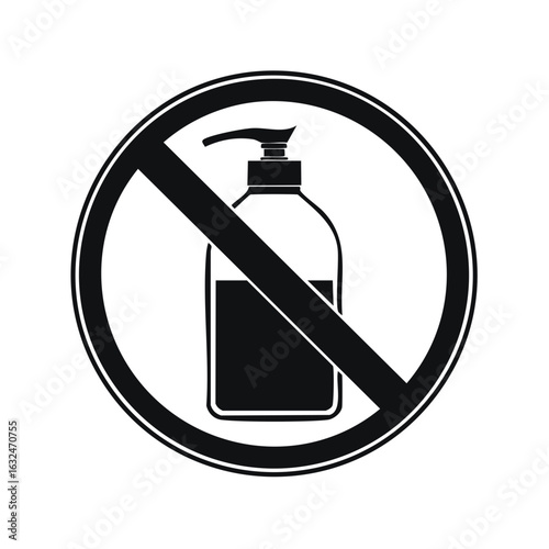 No liquid soap or hand sanitizer icon prohibition symbol with bottle and pump