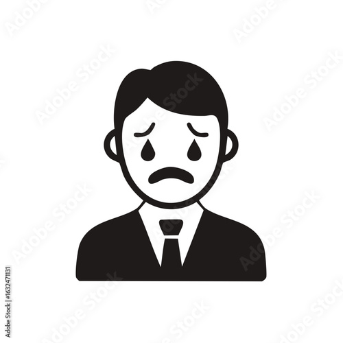 Sad man crying wearing a suit and tie simple graphic icon
