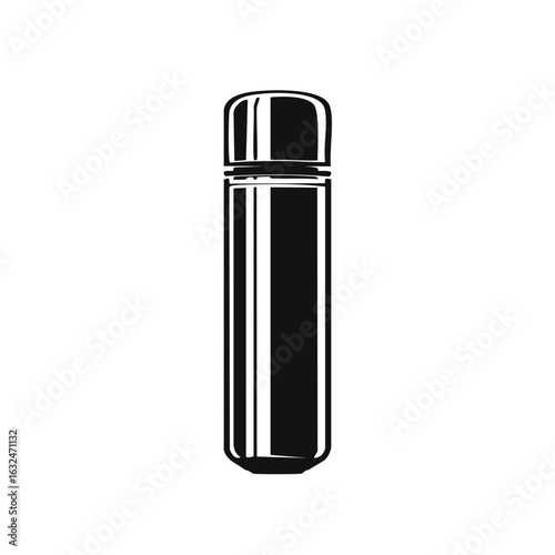 Black and white thermos bottle silhouette illustration for hot and cold drinks to go in simple minimalist style