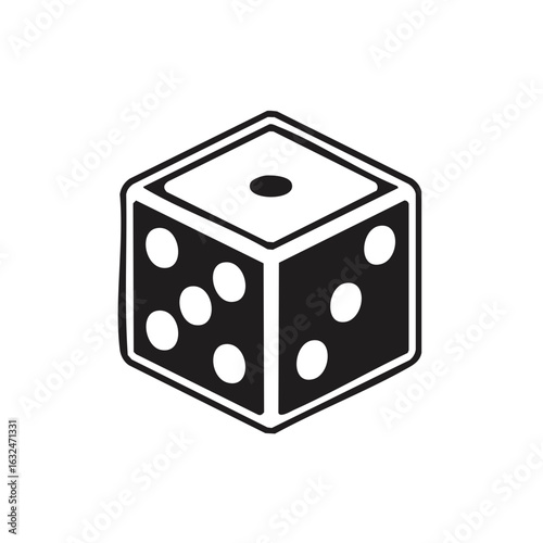 Classic six sided dice showing one and five spots in black and white graphic