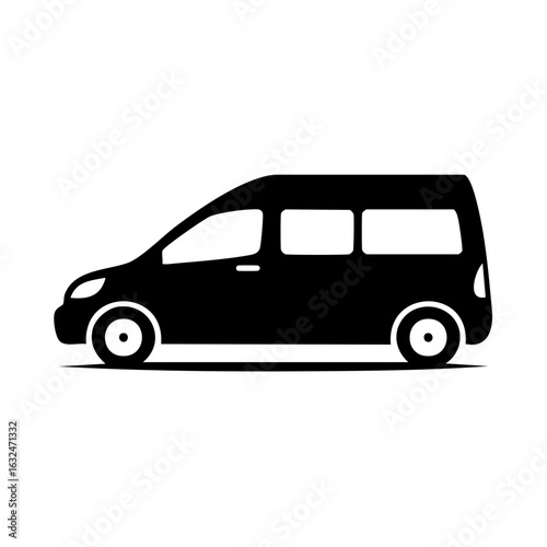 Black and White Silhouette of a Passenger Van with Two Back Windows