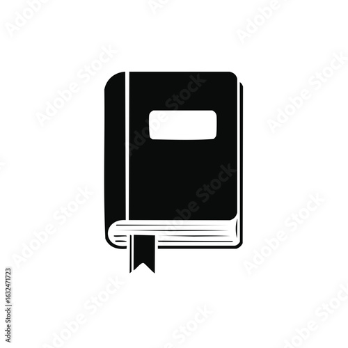 Minimalist black silhouette of a closed hardcover book with bookmark vector icon