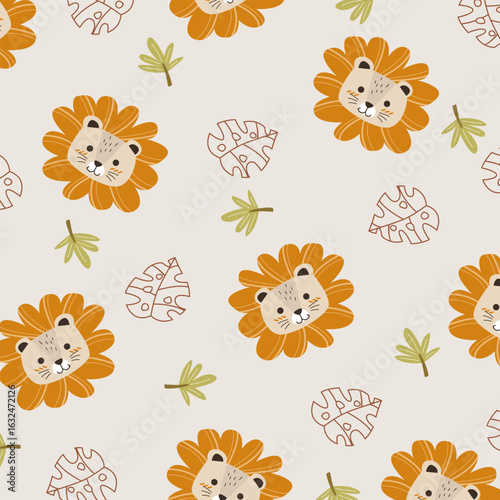 animal savana lion seamless pattern vector cartoon design for kids apparel fullprint fabric