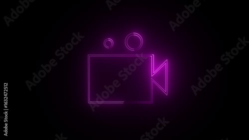 Neon Glowing Video Camera Icon Animation – 4K Loopable Footage